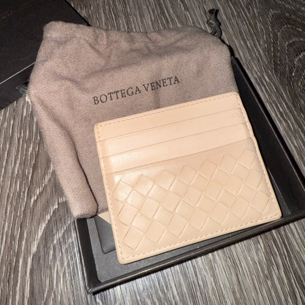 Authentic Bottega Veneta Intrecciato Card Holder Pink Leather